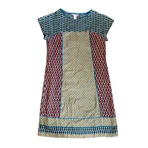 Women's Sundance Patchwork Short Sleeve Shift Dress 100% Silk Size 8